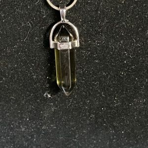 New Green Crystal necklaceon 18” silver chain